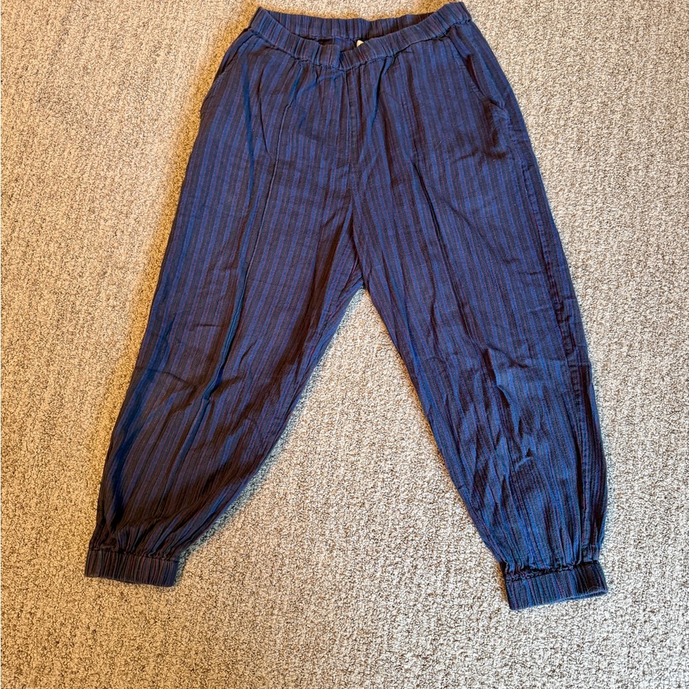 Apiece Apart Navy Striped Cotton Jogger Pants, M